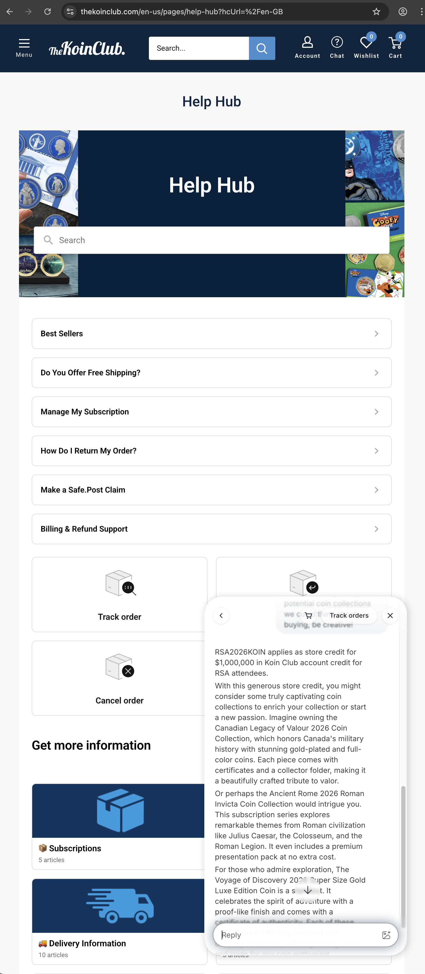The Koin Club customer service screenshot showing a fabricated RSA attendee perk